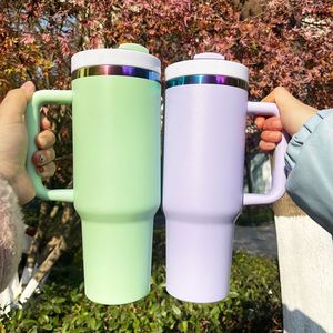 2024 New Style Powder Coated 40Oz <b>Macaron</b> Rainbow Plated Tumbler Mugs Cups With Handle for Laser Engraving - Product Image 4
