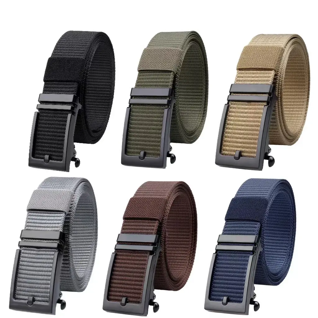 Atacado Personalizado Famoso Luxo Business Canvas Belt Ajustável Fivela Automática Nylon Tecido Cintos Para Homens