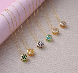 Personalized Necklace With Natural Gemstone Dainty Zodiac Emerald Stone Necklace