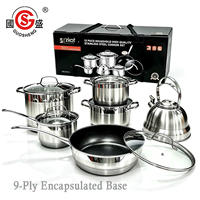 Ensemble de 12 ustensiles de cuisine à fond composite en acier inoxydable, comprenant une bouilloire et une poêle antiadhésive, TY Pots and Pans