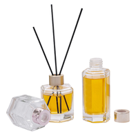 Bouteille d'aromathérapie hexagonale en verre transparent unique en gros, flacon vide avec bâtonnets
