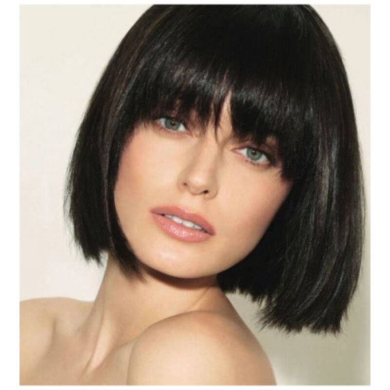 11 inch Wig real human hair black bangs short real human hair wig ladies short straight wigs with bang
