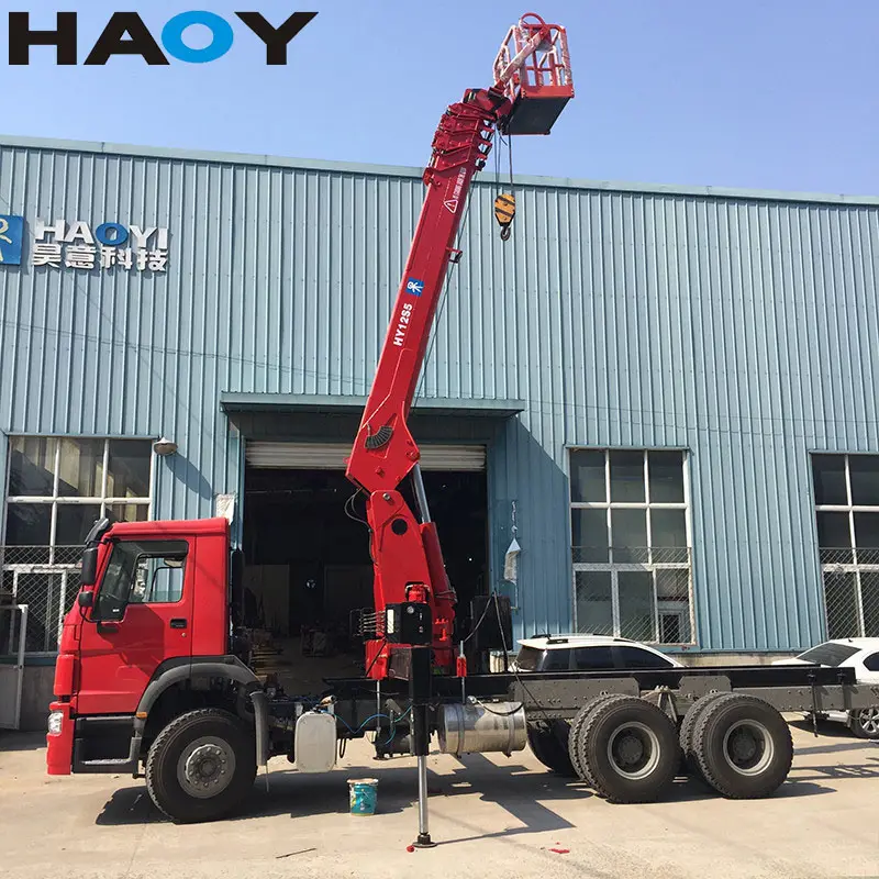 HAOY Hydraulic Arm For Car Heavy Cargo 16 Ton Radio Remote Control Basket Tray Lifting Truck Crane