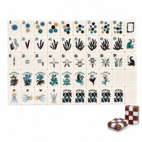 Tuiles de Mahjong en Acrylique Personnalisées Style Côtier Américain, 4 couches, Dos Gravé Motif Échiquier, Design Botanique Vintage, OEM ODM Marque Privée