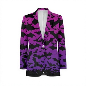Blazer imprimé violet Halloween à manches longues, revers cranté, boutonnage frontal, pour fête costumée - Product Image 1