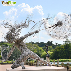 Sculpture de fée en fil métallique en acier inoxydable abstrait moderne grandeur nature - Product Image 2