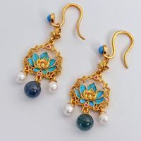 Boucles d'oreilles pendantes tendance style chinois fleur de lotus pour femme, perles argentées, artisanat de Suzhou, vente en gros ES-10