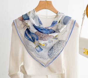 Écharpe en soie fantaisie en forme de montgolfière 70x70cm 100% soie de mûrier douce bleu rose <span class=keywords><strong>crème</strong></span> motif luxe femme personnalisable - Product Image 3