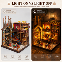 OCHOICE Puzzle 3D en bois DIY, kit maison miniature Espagne Barcelone, insert de bibliothèque avec lumière LED, décoration intérieure, cadeau