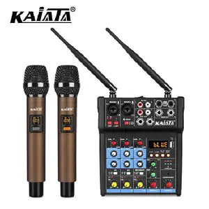 KAIKA-Mezclador pequeño con micrófono inalámbrico integrado, tarjeta de sonido para ordenador, guitarra, USB, mezclador de audio de 4 canales, 2 unidades, 2 unidades