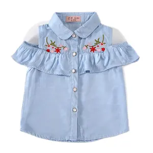 Nieuwe Collectie 3-7y Zomer Katoenen Bloemen Kinderen Mouwloze Top Kleding Met Korte Mouwen Shirt Met Ruches Mouwen Voor Meisjes