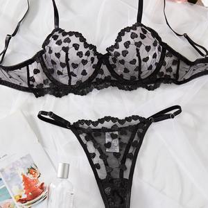 WX126 <span class=keywords><strong>2</strong></span> 件套多色文胸和内裤套装爱心印花性感内衣套装女士三点式钢托文胸内衣 - Product Image 1