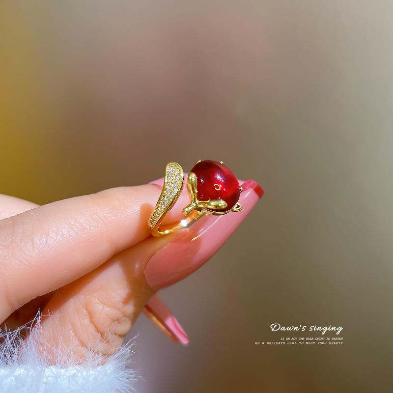 Luxury Female Big Red/green Cz Stone Ring Simple Design Style of Luxury  Atmosphere Valentine's Day Gifts for Ladies