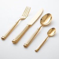 Ensemble de Couverts Occidental Romain en Acier Inoxydable 304 Or Argent, Créatif Épais Rayé Couteau Fourchette Cuillère pour Vaisselle de Mariage