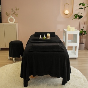 Ensemble de couvertures de table de massage en <span class=keywords><strong>polaire</strong></span> noire Earthlite DELUXE Ensemble de draps de lit pour le visage super doux et résistant aux taches - Product Image 2