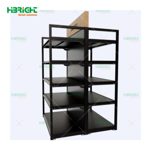 Highbright Wood Header Double Sided <b>Black</b> Metal Frame Beverage Retail Display Rack for Supermarkets and Retail Stores - Product Image 3