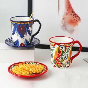 Nordic 500ml Large Coffee <b>Mug</b> Bohemia <b>Ceramic</b> <b>Mug</b> with Saucer - Product Image 6