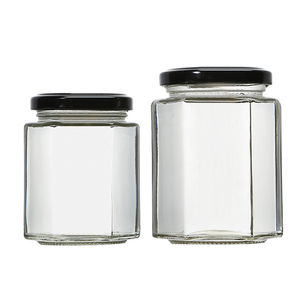 Hot Sale Empty Clear Glass Hexagon Honey Jar With Metal Lid