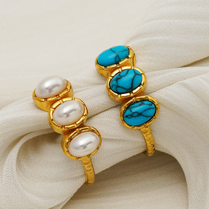 Anillos de Acero Inoxidable con Piedra Turquesa, Chapados en Oro de 18k, Anillo Ajustable de Acero Titanio para Mujer - Product Image 5