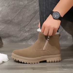 Bottes d'hiver pour hommes, couleur kaki, à talon moyen, doublées de laine chaude, semelle antidérapante, pour l'extérieur - Product Image 1