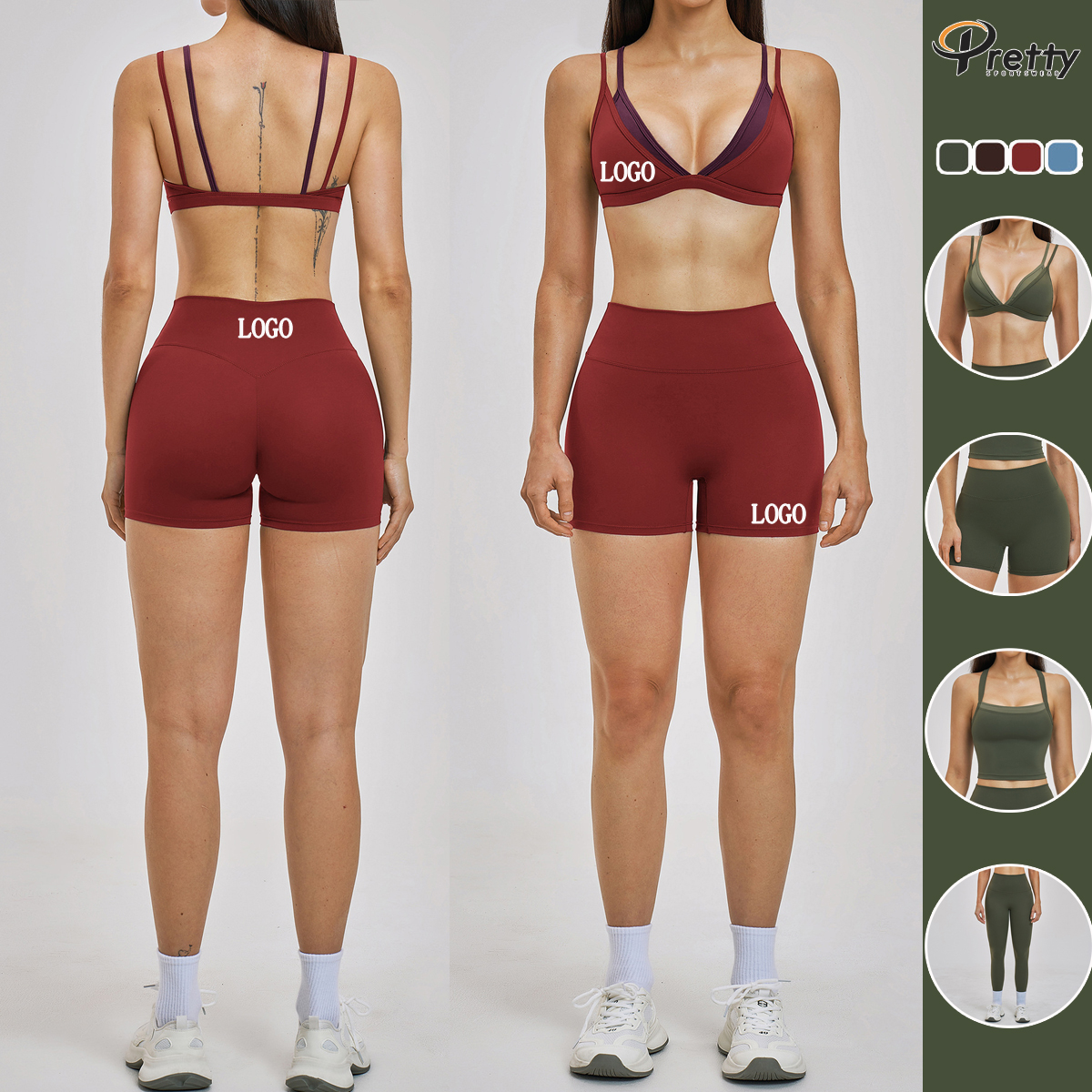 Custom Logo 6pcs Women's Gym Yoga Wear Nude Yoga Ensemble Sports Bra with Reversible Waistband High-Waisted Yoga Pants