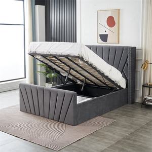 <span class=keywords><strong>Base</strong></span> de Cama Doble Contemporánea de Mediados de Siglo con Almacenamiento, Diseño Moderno, <span class=keywords><strong>Tapizada</strong></span> con Acolchado Suave y Plataforma de Terciopelo - Product Image 1