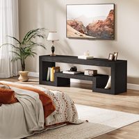 Meuble TV HANYEE en bois grainé noir avec rangement ouvert, console multimédia simple et moderne pour salon