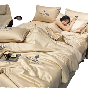 Sang Trọng 4-Mảnh Bộ Đồ Giường Hiện Đại Thiết Kế Mịn Rửa 100% Lụa Đôi Và Vua Kích Thước Mùa Hè Chăn Và Tấm - Product Image 6