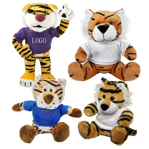 2017 Free sample cartoon plush tiger toy with t shirts Brand LOGO custom company mascot stuffed plush soft toy tiger