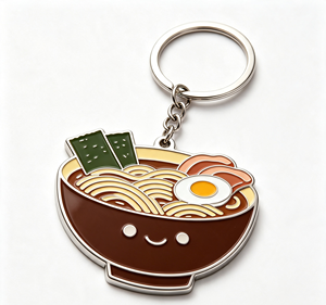 Porte-clés en métal en forme de bol de ramen, porte-clés émaillé, ton argenté, accessoire cadeau alimentaire - Product Image 1