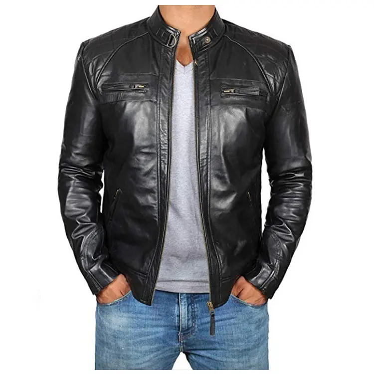Hot Sale Casual Fashion High Quality Plus Size Men's Solid Black Waterproof Leather Jackets With Zipper