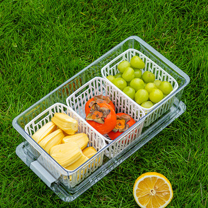 Outdoor Portable Food Storage Container Rectangle Plastic Lid Drainable Fruit Box For Camping Fridge Organizer - Product Image 1