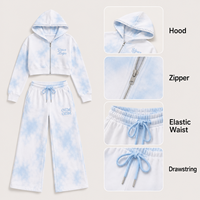 Ensemble deux pièces pour femme, coupe courte, en coton délavé, avec empiècements contrastants et patch graphique, fermeture éclair, style streetwear, survêtement