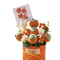 Handgefertigter Gehäkelter Künstlicher Baum: Sonnenblumen- und Persimonen-Blumenstrauß im Topf – Geschenk zum Muttertag, Abschluss oder für Lehrer