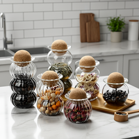 Bocal en verre de cuisine avec couvercle sphérique décoratif en liège, hermétique et fiable, pour un stockage professionnel