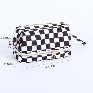 Custom Printed Eco-Friendly Zipper DIY Double Layer Plaid Nylon <b>Cosmetic</b> <b>Organizer</b> Portable Waterproof Women's Makeup for - Product Image 6