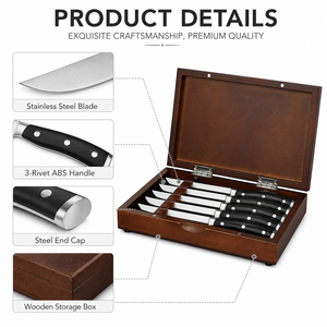 Juego de cuchillos de acero inoxidable con mango forjado abs de alta calidad, dentados, 6 unidades, con caja de madera - Product Image 5