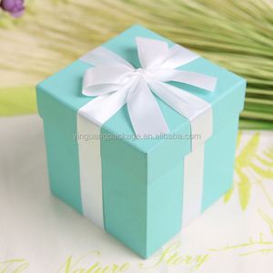 Fresh Custom Size Blue Square <b>Wedding</b> Door Gift <b>Box</b> With Ribbon - Product Image 1