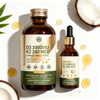 Vitamine D3 liquide en marque blanche 10000 UI, K2, Oméga-3 et huile MCT, GMP, Soutien osseux/cardiaque/immunitaire, OEM/ODM, MOQ flexible.