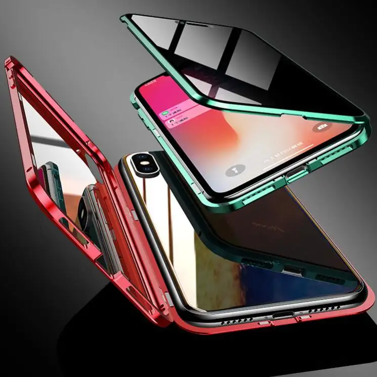 Bảo Vệ Sự Riêng Tư Kính Cường Lực + Từ Trường Hợp Điện Thoại Cho iPhone 6 7 8 11 X XS MAX XR Kim Loại Bumper double Side Glass Bìa MPC10C