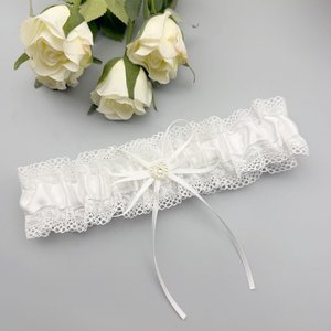 Jarretière de mariée en polyester élastique avec strass, faite à la main, non tissée, en stock - Product Image 5