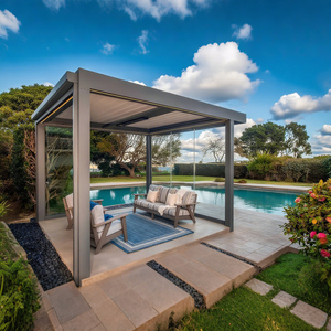 Enceinte de <span class=keywords><strong>pergola</strong></span> extérieure personnalisée Rideaux roulants motorisés en aluminium Portes coulissantes en verre Toit à persiennes-Cadre à revêtement en poudre - Product Image 4