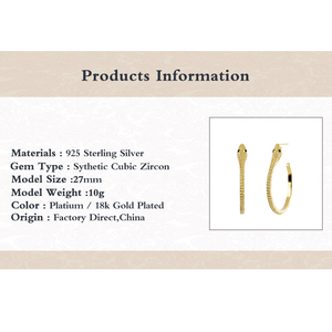 Boucles d'oreilles créoles grandes en laiton plaqué or 18 carats ROXI Fashion, forme serpent, bijoux tendance - Product Image 5