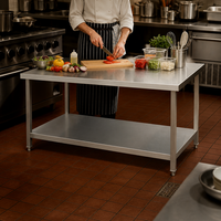 Table de travail en acier inoxydable à deux niveaux, station de préparation commerciale, étagère double, banc de préparation alimentaire, restaurant, hôtel, boulangerie