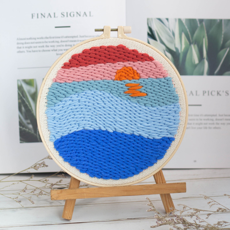 Simple Design Punch Needle Fashion Creative Custom Diy Cross Stitch Kit Sunrise Pattern Embroidery Punch Needle Set