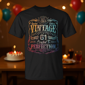 Camiseta vintage de cumpleaños de 61 años, fabricada a la perfección, unisex, para adultos, cuello redondo, manga corta, serigrafía - Product Image 3