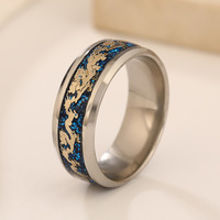 Bague Vintage Dragon Chinois en Acier Inoxydable, Bijou Cadeau, Bande Noire Bleue Dorée, Vente en Gros
