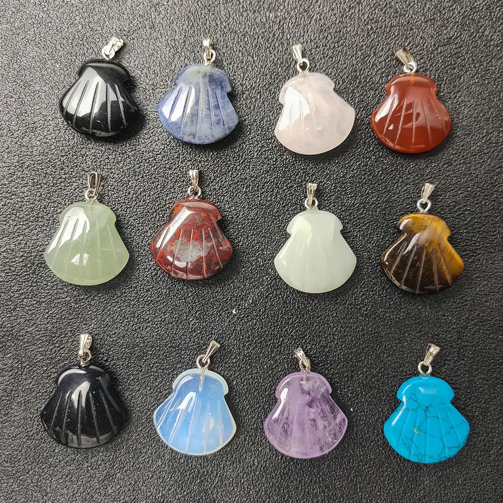 Natural Stone Pendants Scallop Shell Shape Chakra Crystal Quartz Agate Bead Charms for Jewelry Making Necklace Earrings