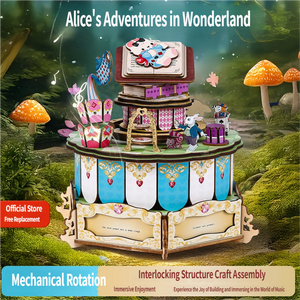 Boîte à musique Château de Alice au Pays des Merveilles DIY en bois, puzzle rotatif magique, cadeau de collection, jouet décoratif - Product Image 3