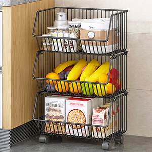Support de rangement empilable <span class=keywords><strong>à</strong></span> 3 niveaux chariot de cuisine chariots panier <span class=keywords><strong>à</strong></span> fruits et légumes organisateur debout au sol - Product Image 1